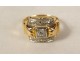 18 carat solid gold ring diamond small roses PB 3.53gr 20th century jewel