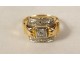 18 carat solid gold ring diamond small roses PB 3.53gr 20th century jewel