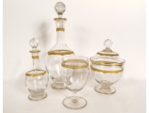 Service de nuit 4PC cristal Saint-Louis modèle Roty dorure carafe sucrier XXè