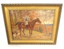 HSP tableau Paul Tavernier chasse à courre veneur cheval chiens forêt XIXè