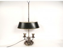Lampe bouillotte 2 feux bronze argenté abat-jour tôle XXème siècle