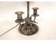 Lampe bouillotte 2 feux bronze argenté abat-jour tôle XXème siècle