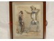 Dessin humoristique femme masquée Arlequin gentleman redingote 1845 XIXème
