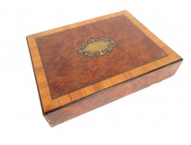 Coffret boîte à jeu marqueterie loupe amboine bois rose jetons Napoléon III