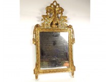 Miroir Louis XVI bois sculpté doré fronton rubans fleurs noeud glace XVIIIè