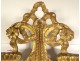 Louis XVI mirror, carved gilded wood, pediment, ribbons, flowers, bow, mirror, 18th century