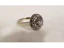 18 carat white gold daisy ring with eagle head diamonds PB 3.81gr 20th century