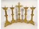 Altar set 4 candlesticks cross crucifix brass neo-gothic XIXth