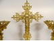 Altar set 4 candlesticks cross crucifix brass neo-gothic XIXth