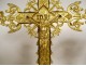 Altar set 4 candlesticks cross crucifix brass neo-gothic XIXth