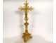 Altar set 4 candlesticks cross crucifix brass neo-gothic XIXth