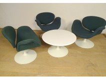 Salon 3 fauteuils table basse Paulin Artifort modèle Tulipe vintage XXème