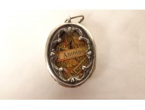 Sterling silver oval pendant reliquary Saint Antoine Marguerite XIXth