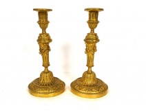 Pair of Louis XVI candlesticks gilt bronze candlesticks 19th century flower garlands