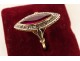 Marquise ring solid gold 18K ruby small pink diamonds PB 2.94gr XXth