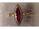 Marquise ring solid gold 18K ruby small pink diamonds PB 2.94gr XXth