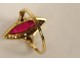 Marquise ring solid gold 18K ruby small pink diamonds PB 2.94gr XXth