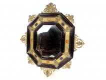 Italian octagonal mirror blackened wood brass bronze putti Grand Tour XIXth