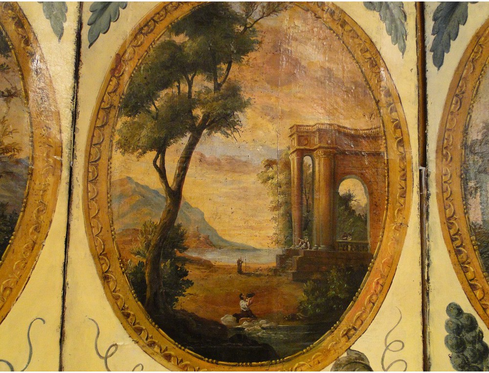 Paravent en toile peinte époque XIXème siècle