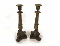 Pair candlesticks candlesticks bronze claw feet capitals Napoleon III XIXth