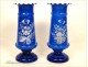 Pair of blue opaline vases Flowers NAPIII 19th