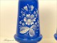 Pair of blue opaline vases Flowers NAPIII 19th