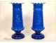 Pair of blue opaline vases Flowers NAPIII 19th