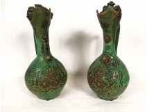 Pair of ladies from Avignon glazed earthenware ewers Türkiye Canakkalé 19th