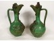 Pair of ladies from Avignon glazed earthenware ewers Türkiye Canakkalé 19th