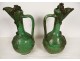 Pair of ladies from Avignon glazed earthenware ewers Türkiye Canakkalé 19th