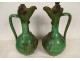 Pair of ladies from Avignon glazed earthenware ewers Türkiye Canakkalé 19th