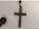 Rosary cross crucifix metal grains beads stone jet rosary XIXth XXth