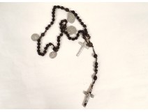 Rosary cross crucifix metal grains beads stone jet rosary XIXth XXth