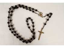 Rosary cross crucifix metal grains beads stone jet rosary XIXth XXth