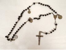 Rosary cross crucifix metal grains beads stone jet rosary XIXth XXth