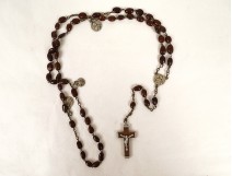 Rosary cross crucifix metal grains beads stone jet rosary XIXth XXth