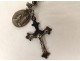 Rosary cross crucifix metal grains beads stone jet rosary XIXth XXth