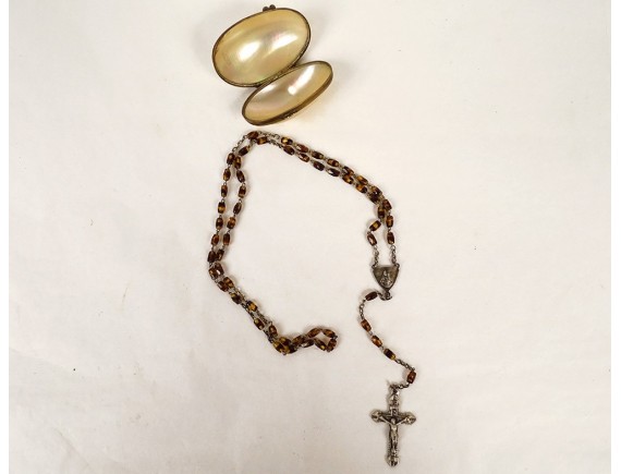 Chapelet Religieux Ancien En Perles De Nacre - XIXe Siècle, Vintage, Occasion