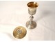 Sterling silver chalice Rooster vermeil paten foliage Jesus Emmaus bronze XIXth