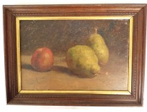 HSP still life painting fruit pears apple signed late 19th century