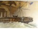 Marine watercolor boat ship three-masted English golden frame 19th century