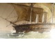 Marine watercolor boat ship three-masted English golden frame 19th century