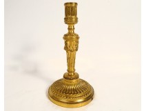 Candlestick Louis XVI candlestick gilded bronze stem fluted garland XVIIIth century