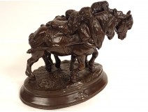 Bronze sculpture Emmanuel Fremiet Animal Towing Horses 19th century