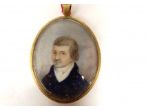 Painted miniature portrait of notable man oval frame work hair 19th century