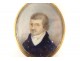 Painted miniature portrait of notable man oval frame work hair 19th century