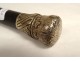 Old wooden cane with horse head pommel, solid German silver, 19th century