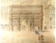 Watercolor drawing ink Roman Forum Capitol Arc Triomphe Rome 18th century frame