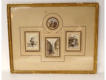 Frame 4 watercolors Constantine city view cathedral shepherd peddler 19th century