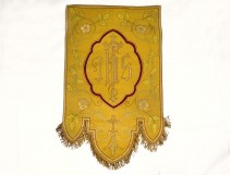 Procession banner embroidery gold thread IHS flowers cross 19th century